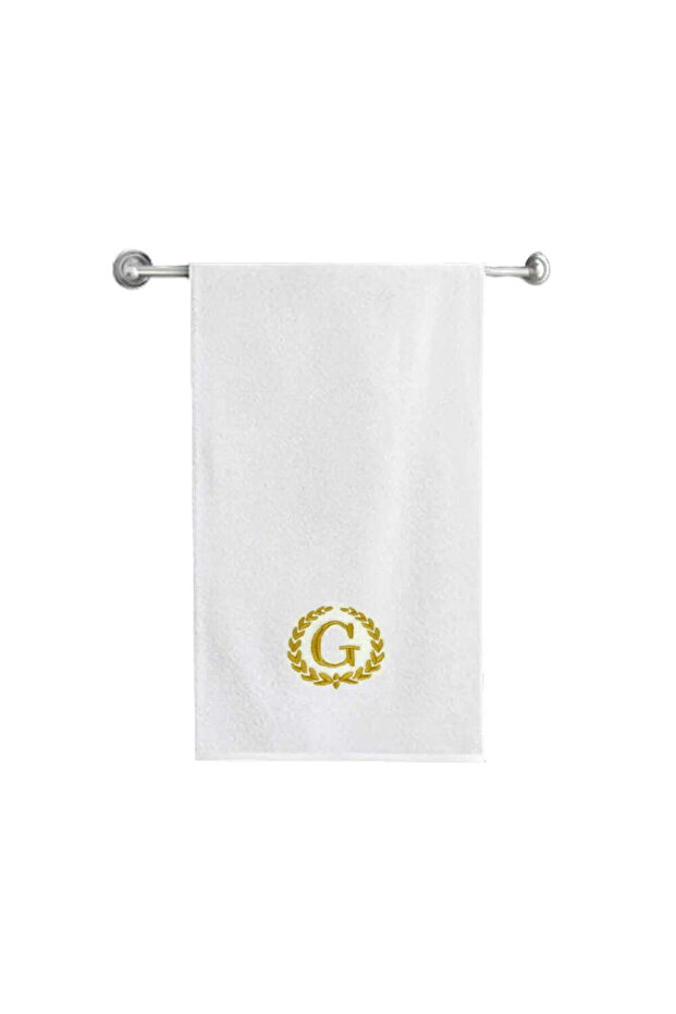 Monogrammed Letter "G" Bath Towel Gold Thread Cotton Personalised Letter