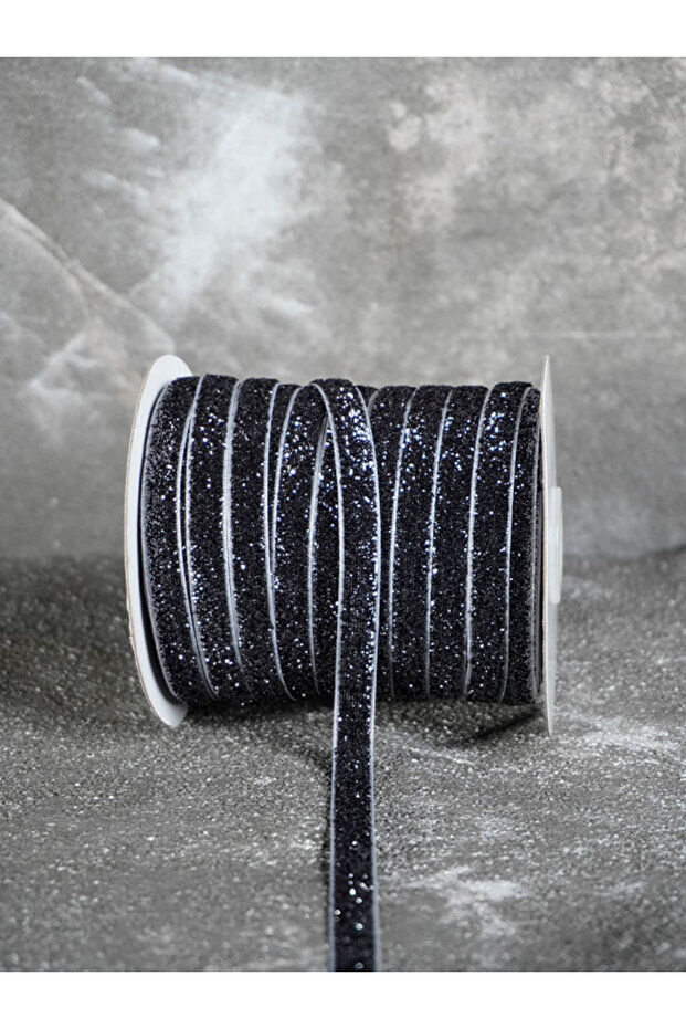 1 cm Velvet Decorative Ribbon 3 Meters (Anthracite)-1 cm Glitter Ribbon