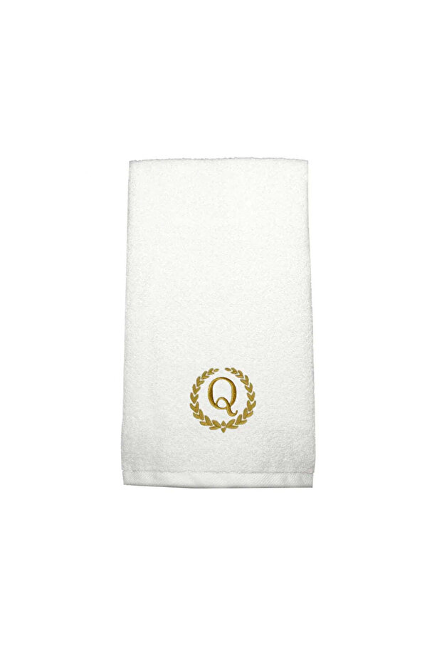 Monogrammed Letter "Q" Hand Towel Gold Thread Cotton Personalised Letter