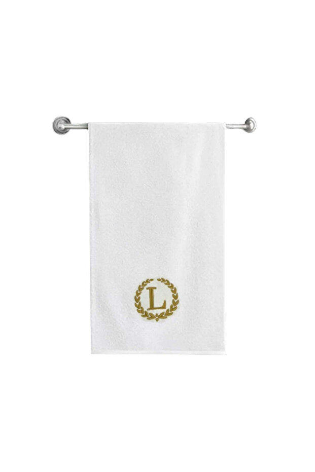 Monogrammed Letter "L" Bath Towel Gold Thread Cotton Personalised Letter
