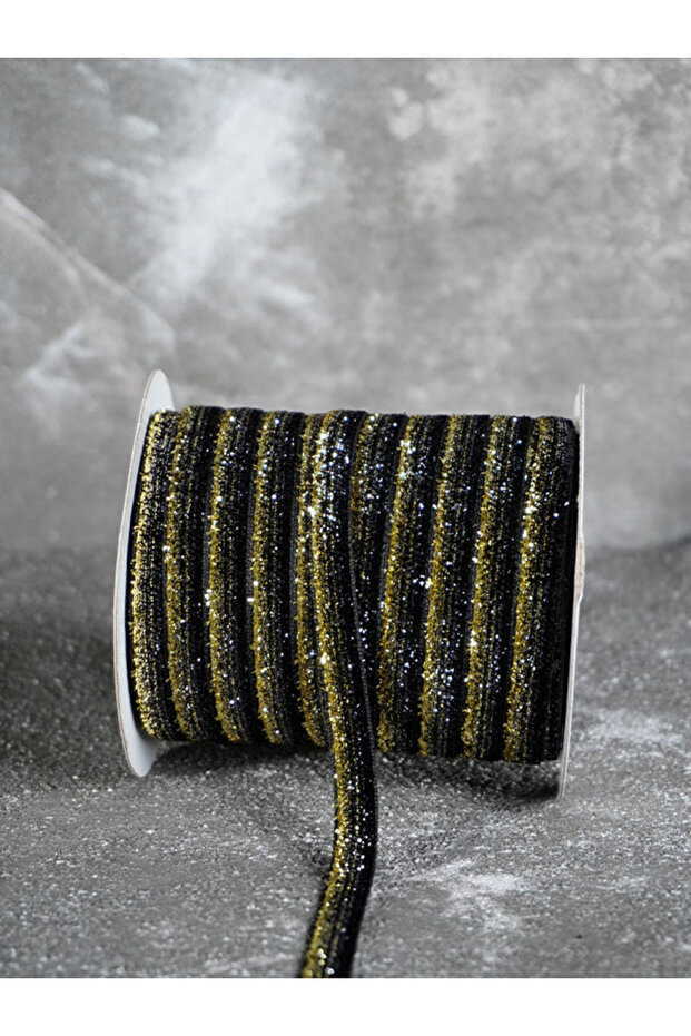 1 cm Velvet Decorative Ribbon 3 Meters (Black-Gold)-1 cm Glitter Ribbon