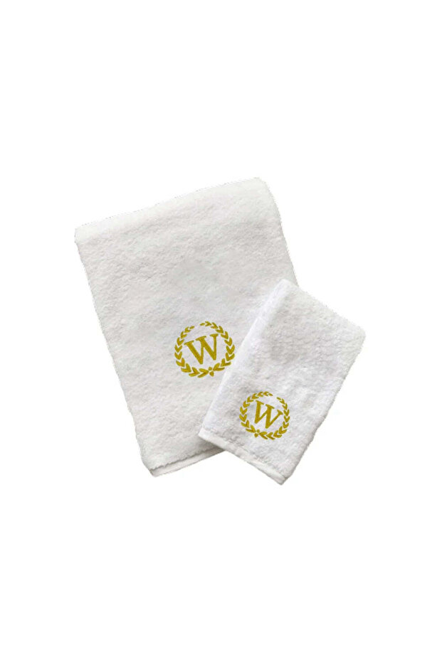 Monogrammed Letter "W" Hand & Bath Towel Gold Thread Cotton Personalised