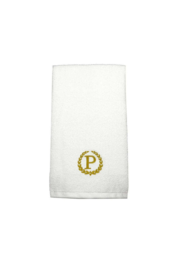 Monogrammed Letter "P" Hand Towel Gold Thread Cotton Personalised Letter