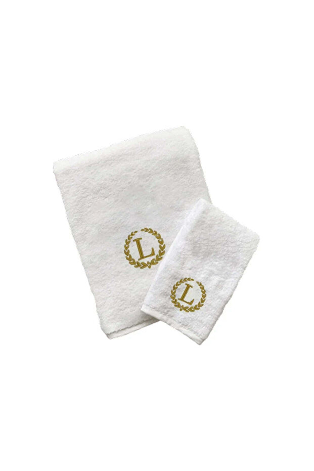 Monogrammed Letter "L" Hand & Bath Towel Gold Thread Cotton Personalised