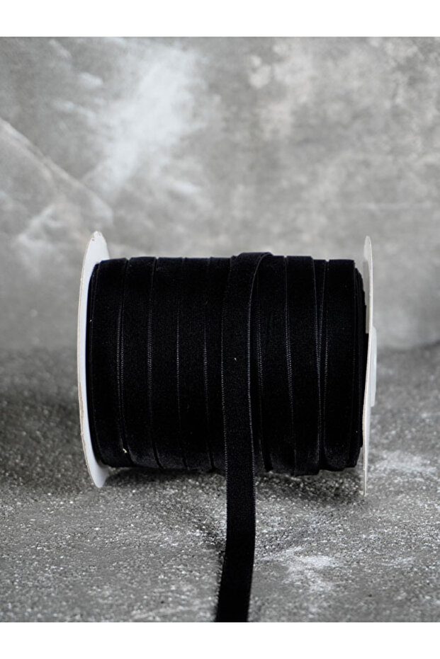 1 cm Simsiz Velvet Decorative Ribbon 3 Meters (Black)-1 cm Simsiz Ribbon