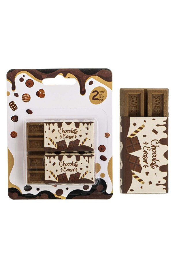 Fancy Eraser Set with Chocolate Brown Pattern - 2pcs - 1