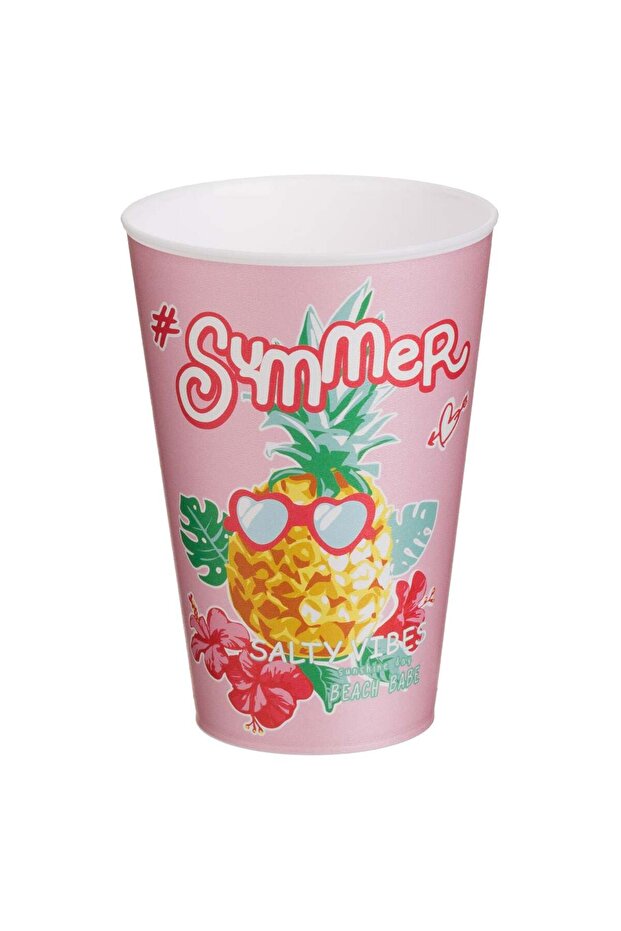 Pink Plastic Cup with Pineapple Pattern 400ml - 1