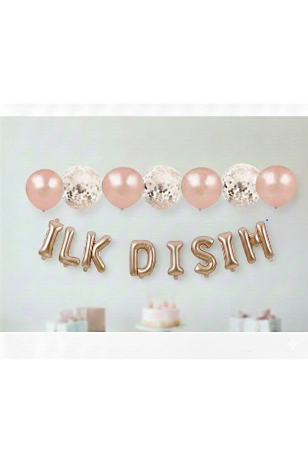 Rose Gold My First Tooth Transparent Confetti Foil Balloon Set