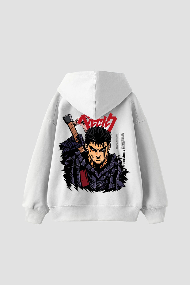 Berserk Guts Printed Oversized Unisex White Hoodie