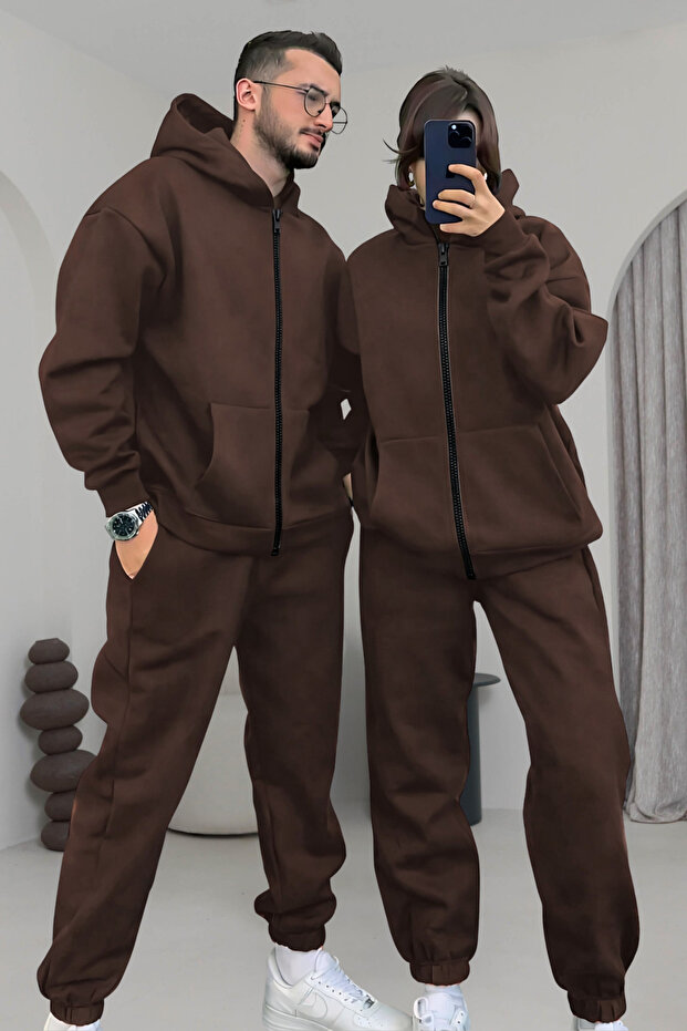Çiftlere Özel Basic Oversize Kapşonlu Eşofman Takımı - 1