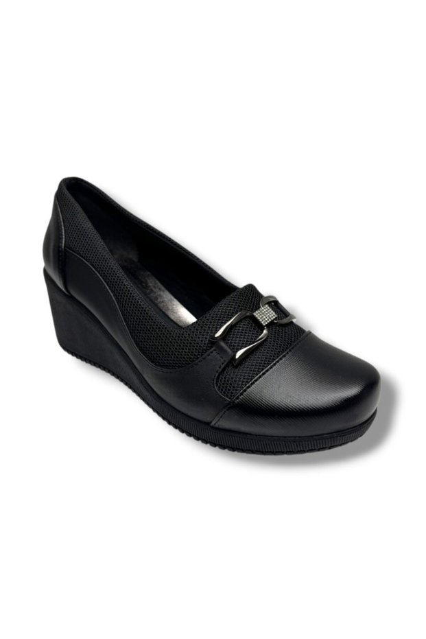 Oi 290-26 Stretch Leather Stone Buckle Anatomical Wedge Heeled Women's Shoes