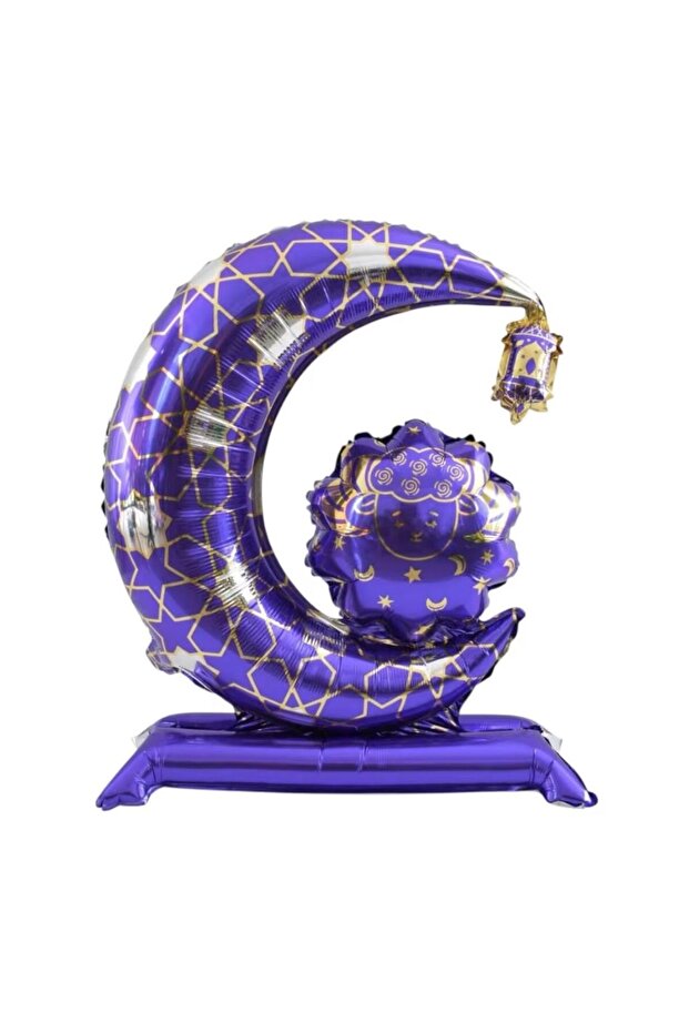 Welcome Ramadan Purple Footed Crescent Shaped Foil Balloon 1 Piece