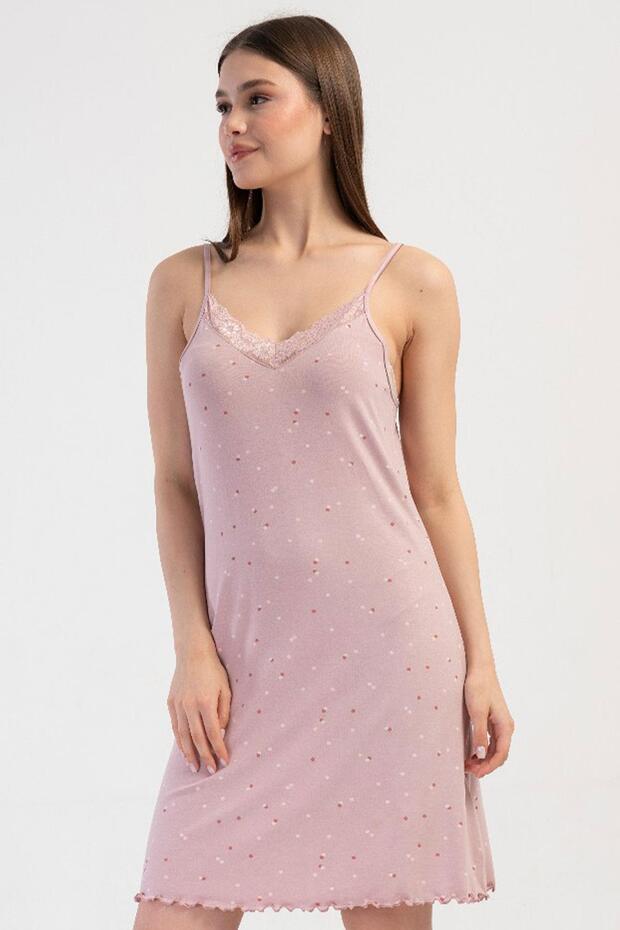 Women's Lace Thin Strap V-Neck Dusty Rose Nightgown Tunic C5T1N3904