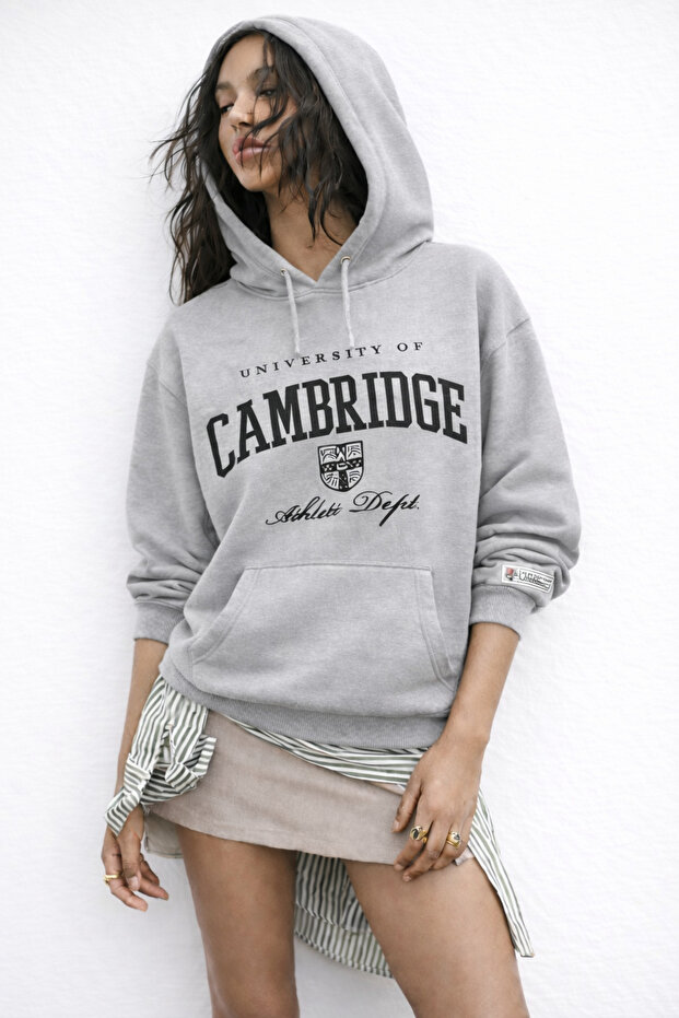 Kapsonlu Kangoru Pocket 3-Thread Cotton Cambriche Printed Sweatshirt