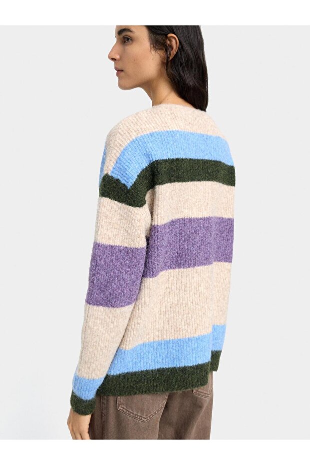 Çizgili Örme Hırka - 4