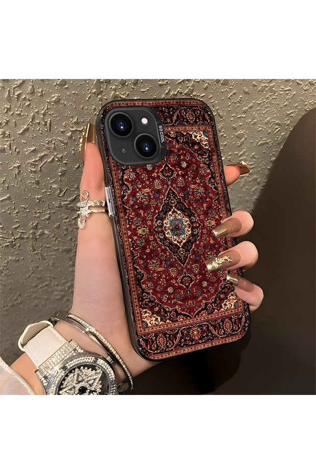 Silicone Edge Hard Back Anti Fall Phone Case Vintage Pattern Compatible with iPhone 15