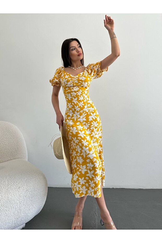 Viskon- Sandık Yaka Elbise - 3