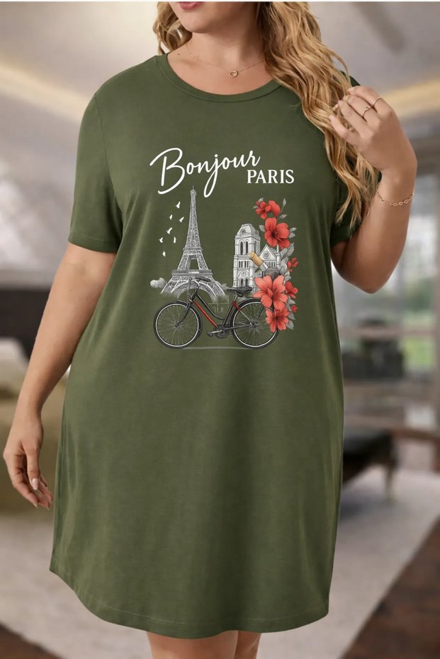 Plus Size Women's Short Sleeve Crew Neck T-Shirt Dress Nightgown