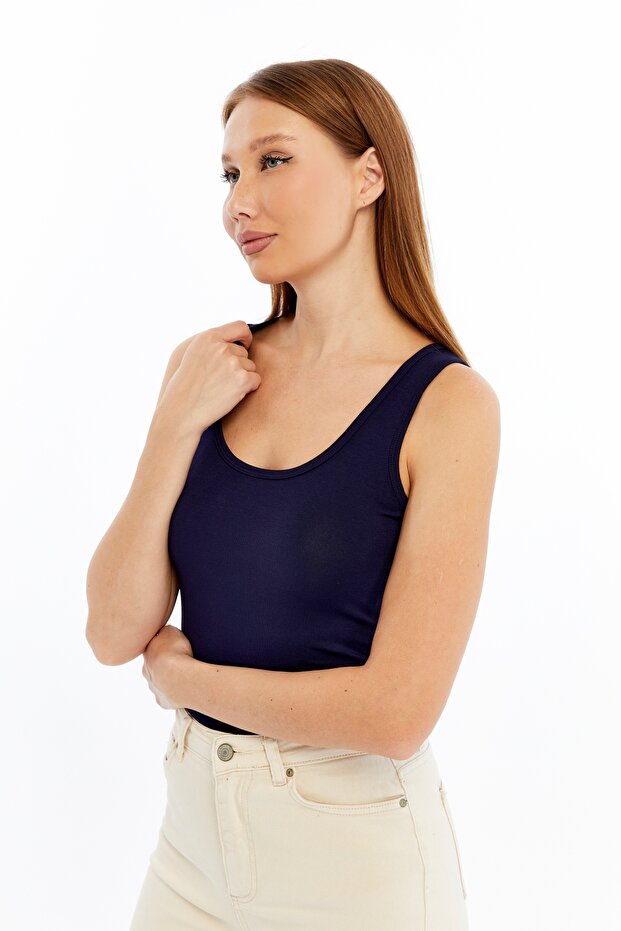 Kadın Lacivert Kalın Askılı Basic Atlet - 4