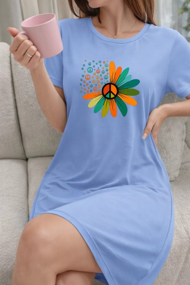 Women's Short Sleeve Crew Neck T-Shirt Dress Nightgown