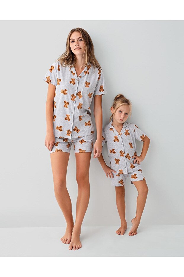 Mother Daughter Teddy Bear Patterned Pajama Set – Mother and Child Pajamas Sold Separately