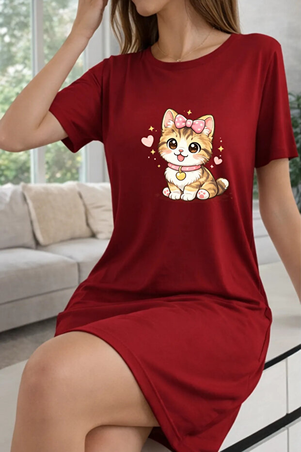 Women's Short Sleeve Crew Neck T-Shirt Dress Nightgown