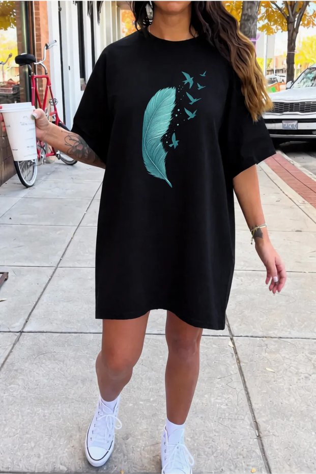Plus Size Women's Short-Sleeve Crew Neck T-shirt Dress Nightdress