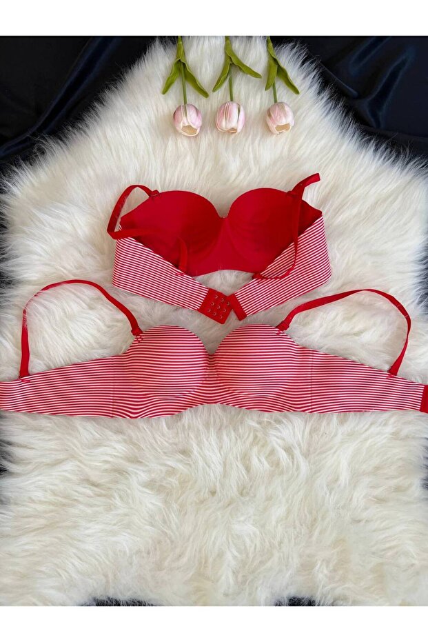 Women's Laser Cut Hand-Supported Colorful Striped Bra