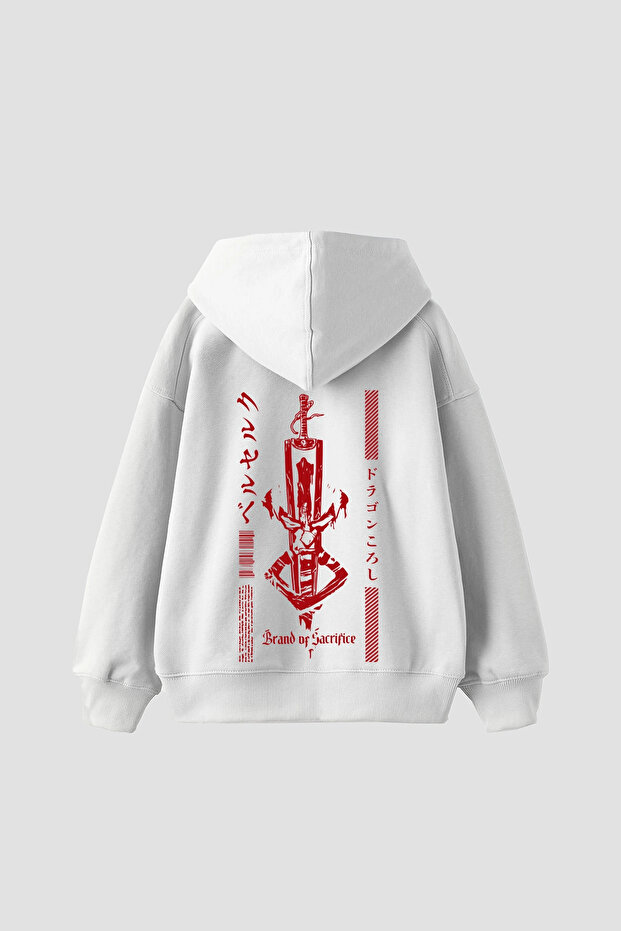 Berserk Dragon Slayer Printed Oversized Unisex White Hoodie