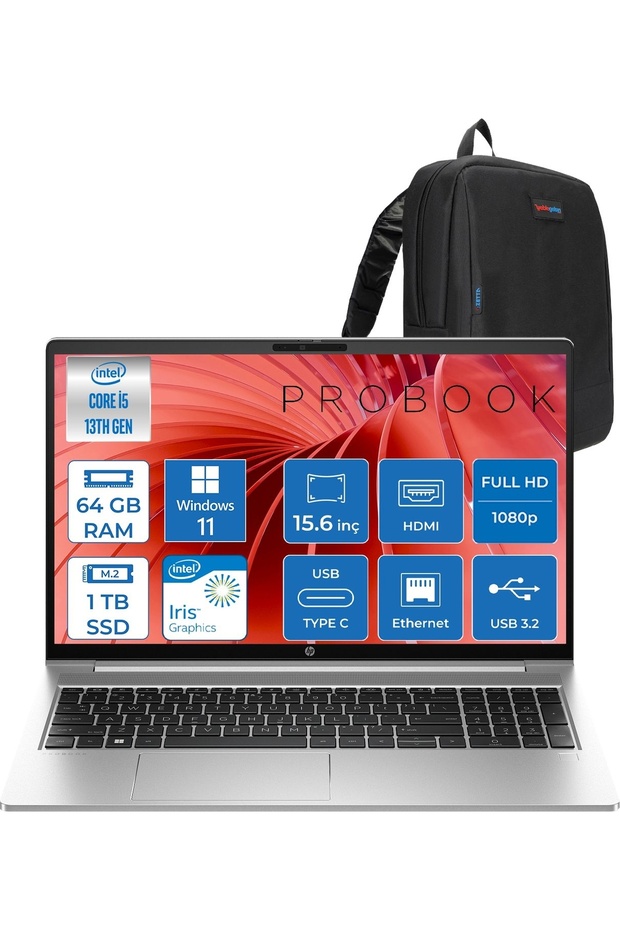 Probook 450 G10 I5 1334U 64GB 1tb SSD Iris® Xe W11PRO 15.6" IPS 250NITS H9C8KE8ATP33+Zetta Çanta - 1