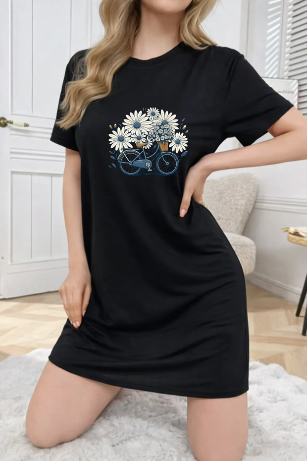 Plus Size Women's Short-Sleeve Crew Neck T-shirt Dress Nightdress