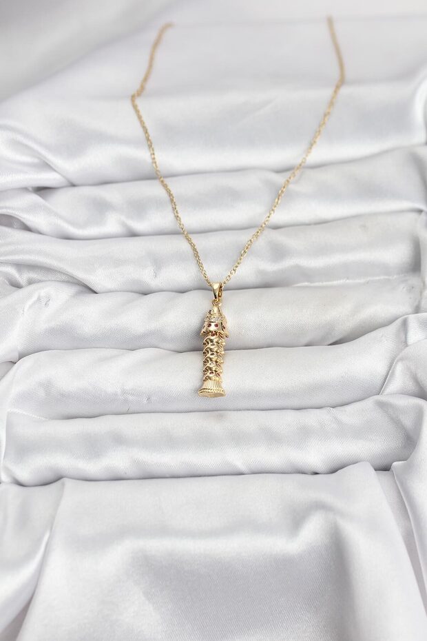 Gold Color Fish Figured Zircon Stone Women's Necklace (316L Steel)