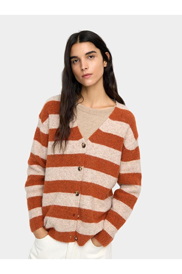 Çizgili Örme Hırka - 1