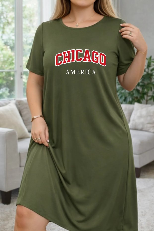 Plus Size Women's Short Sleeve Crew Neck T-Shirt Dress Nightgown