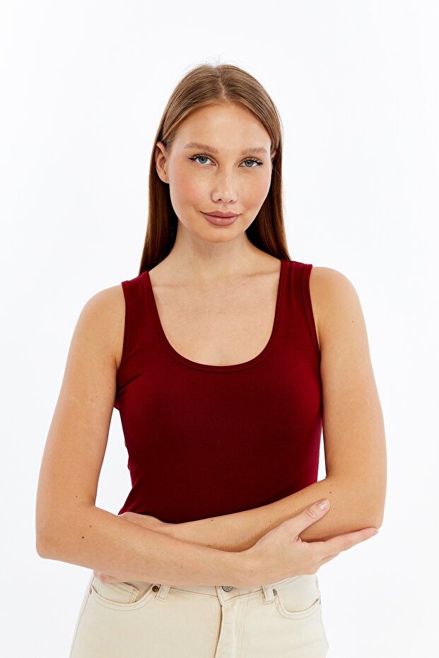 Kadın Bordo Kalın Askılı Basic Atlet - 2