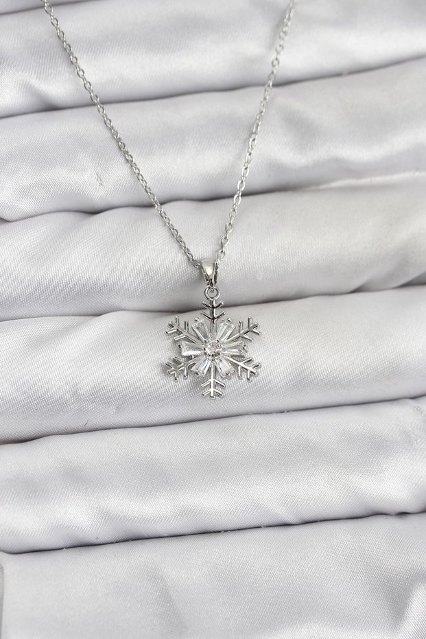 316L Steel Chain Silver Color Snowflake Model Zircon Stone Women's Necklace