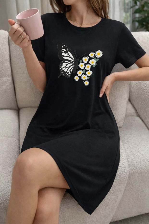 Women's Short Sleeve Crew Neck T-Shirt Dress Nightgown