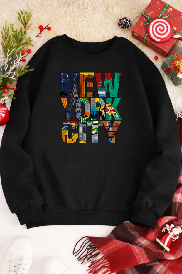 Unisex Printed Crew Neck Sweatshirt Oversized Cotton Daily Comfortable