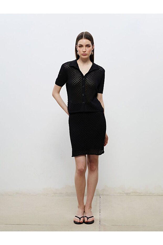 Mini Knitwear Skirt with Openwork Elastic Waist