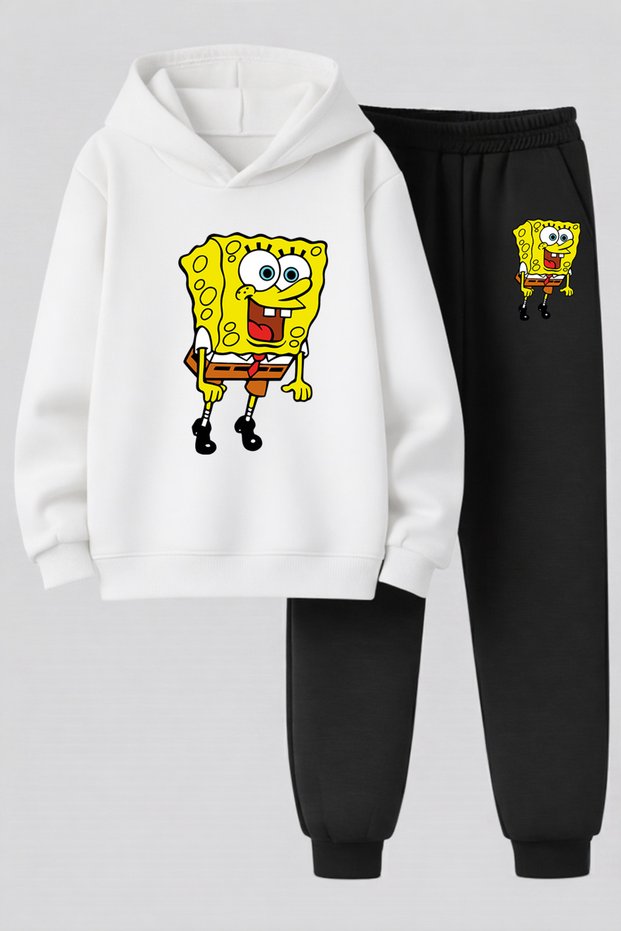 Spongebob Printed 3-Yarn Quality Sweatshirt and Sweatpants Kids' Top and Bottom Set