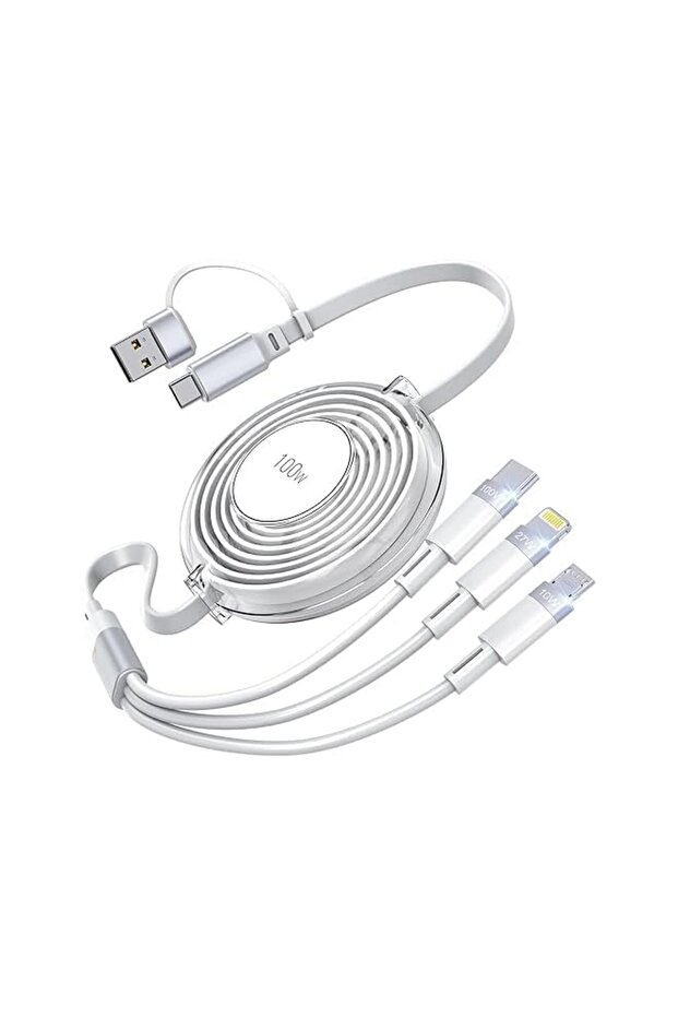 3-in-1 Multi Charging Cable Retractable Multi Charging Cord 3 in 1 100W Fast Charger Cord Retractabl