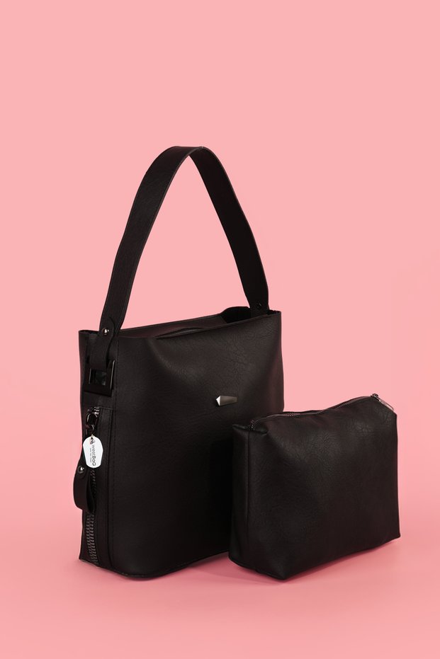 Zipper Detailed Women's Shoulder Bag with Puppy Detail
