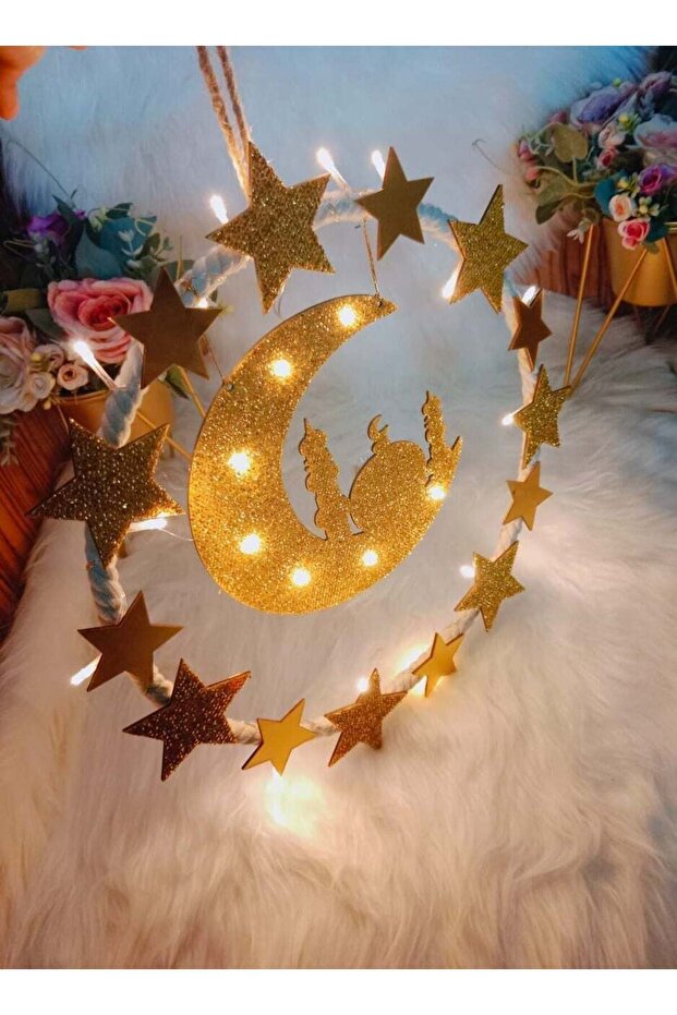 Ramadan Pendant Decorations Muslim Iftar Crescent Islam Moon Star Wind Light Shape