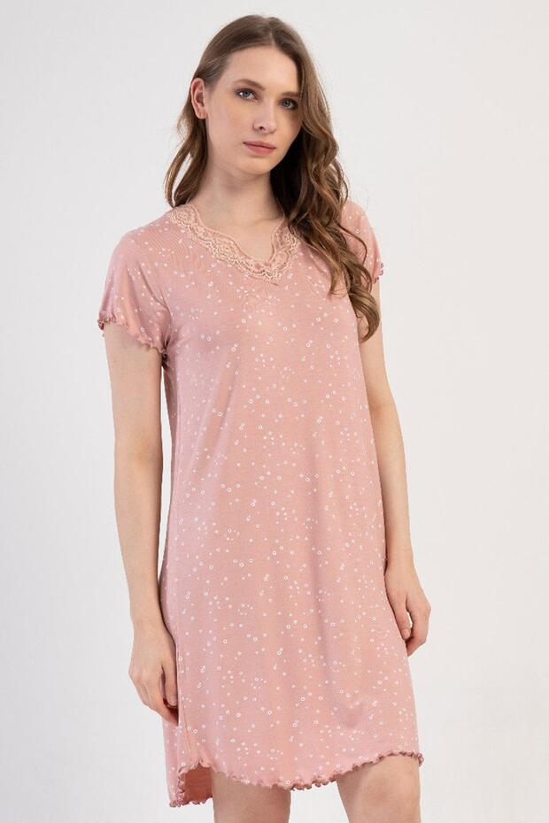 Women's Plus Size Short Sleeve Lace Collar Light Pink Tunic C6T8N2904