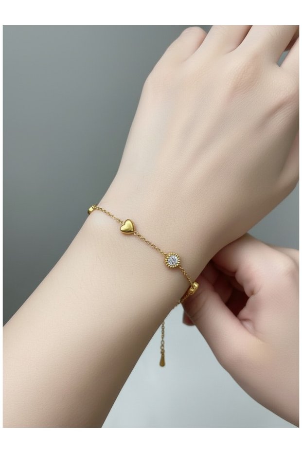 Heart and Stone Anti-Tarnish Steel Bracelet with Minimal Heart Figure Valentine's Day Gift Women's Bracelet