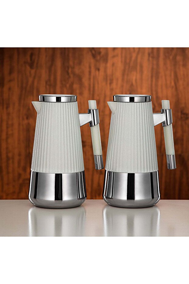 Vacuum Flask Set 1 L + 1 L Pearl White & Silver