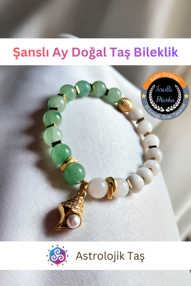Lucky Moon Natural Stone Bracelet - Moonstone - Aventurine - Hematite and Sea Shell Charms