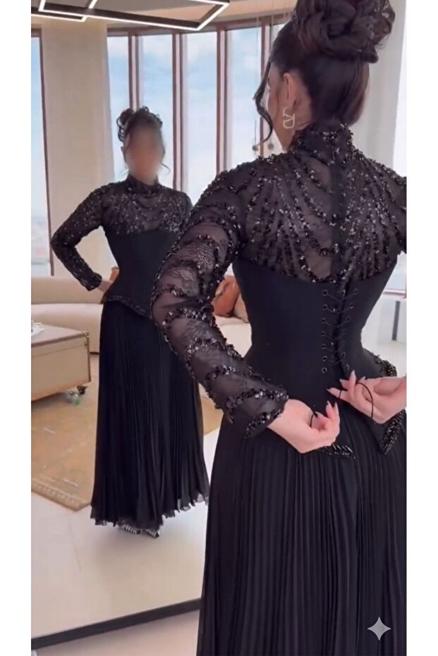 ✨ فستان سهرة أسود فاخر بتفاصيل ساحرة ✨