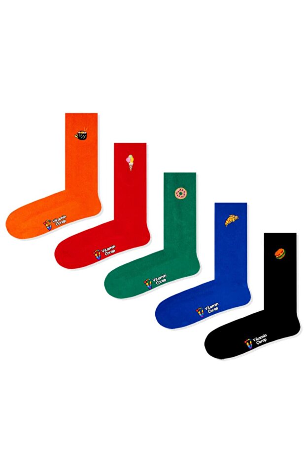Set of 5 Abur Cubur Embroidered Colorful Socks
