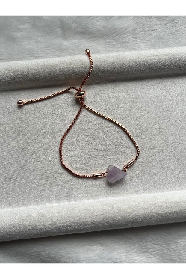Raw Amethyst Stone Copper Rose Gold Adjustable Bracelet